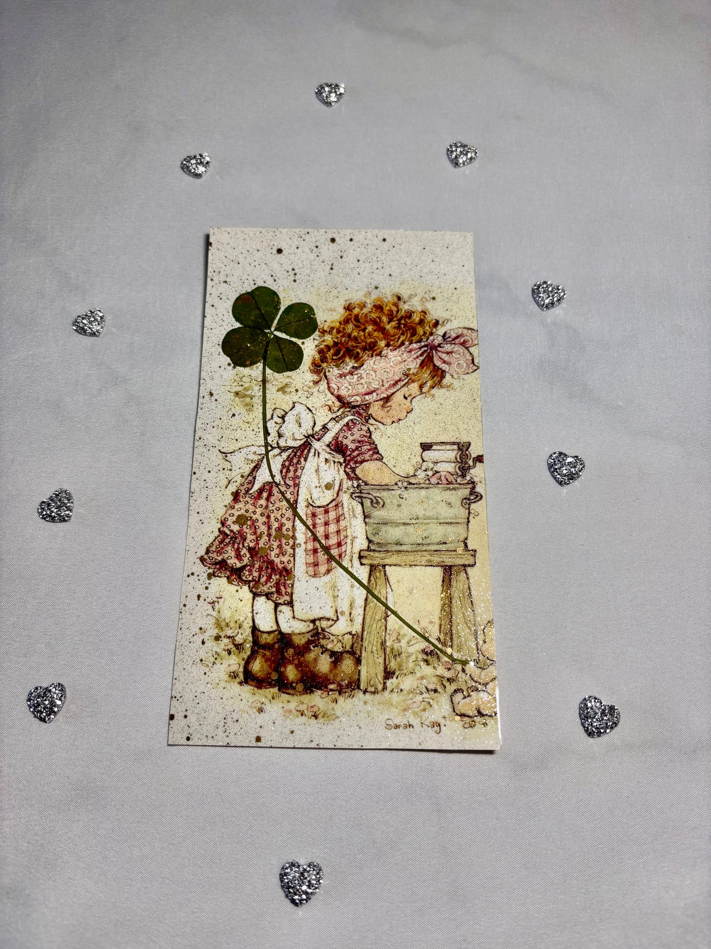 marque page vintage Sarah kay et son trèfle à 4 feuilles