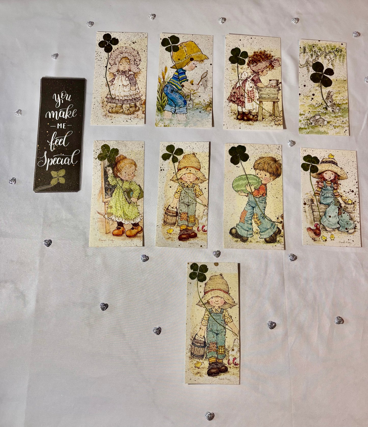 marque page vintage Sarah kay et son trèfle à 4 feuilles