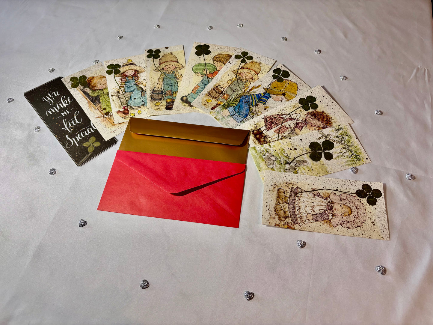 marque page vintage Sarah kay et son trèfle à 4 feuilles