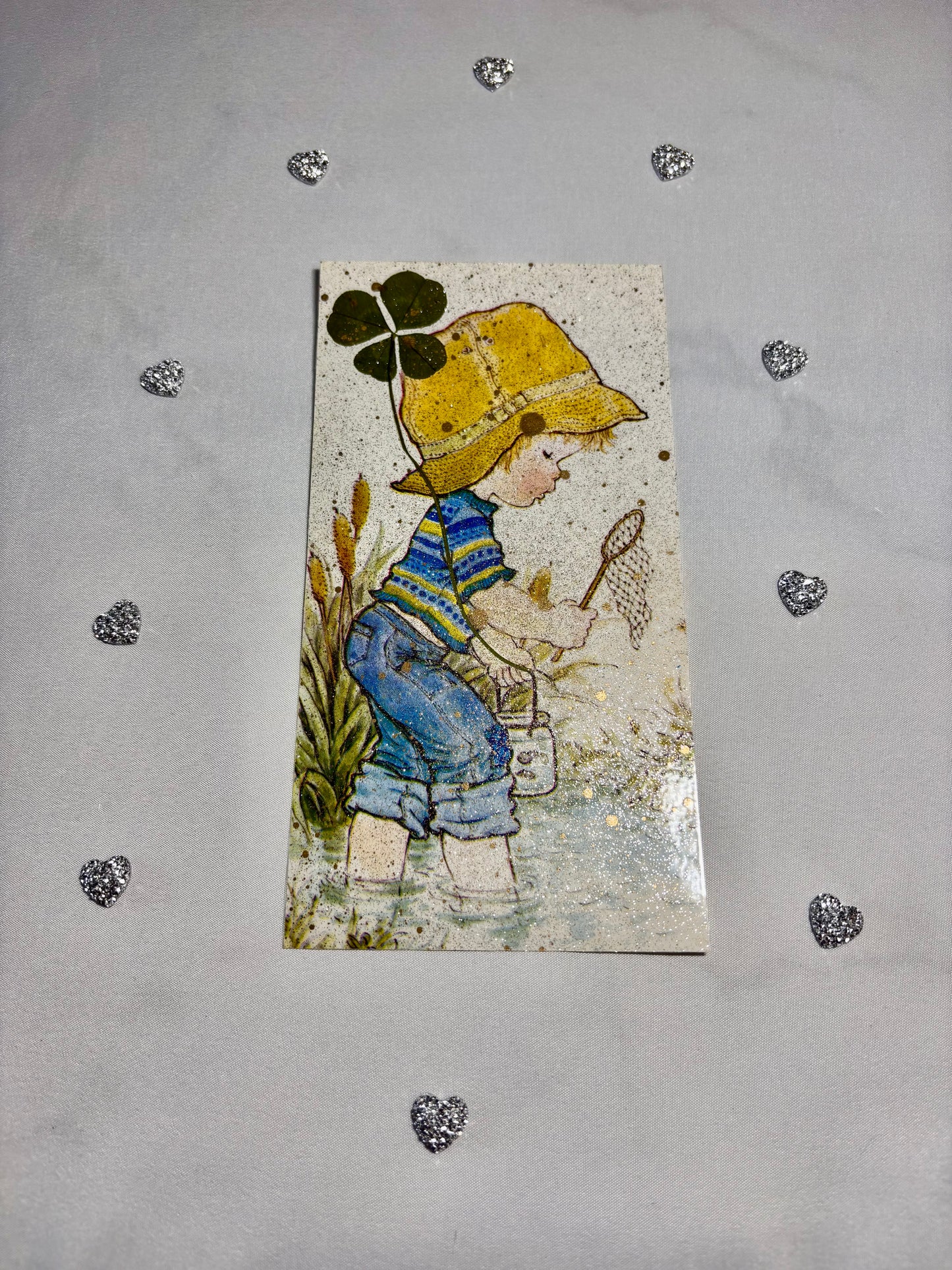 marque page vintage Sarah kay et son trèfle à 4 feuilles