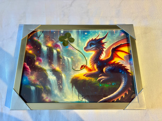 cadre trèfle à quatre feuilles dragon A4