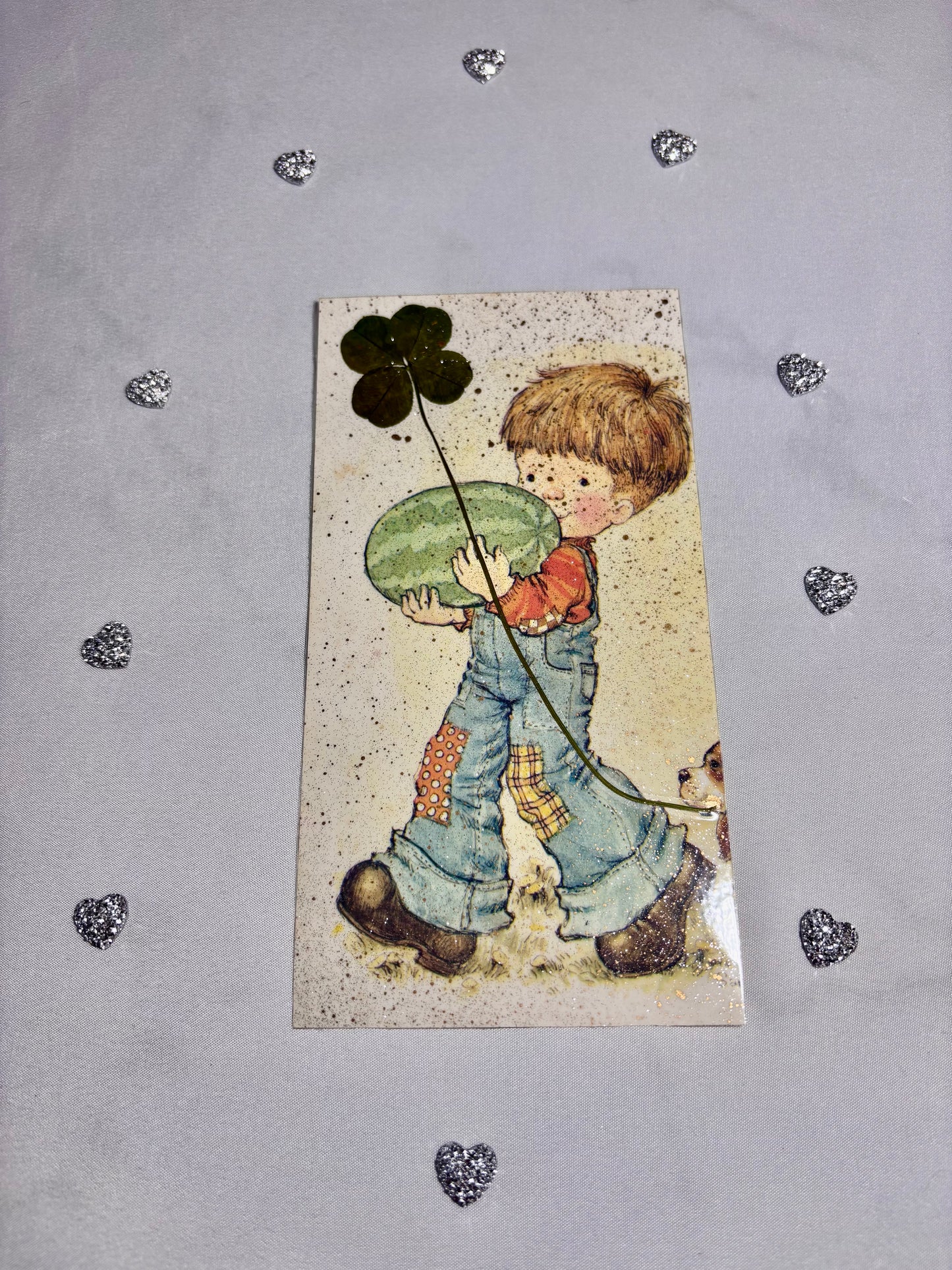 marque page vintage Sarah kay et son trèfle à 4 feuilles