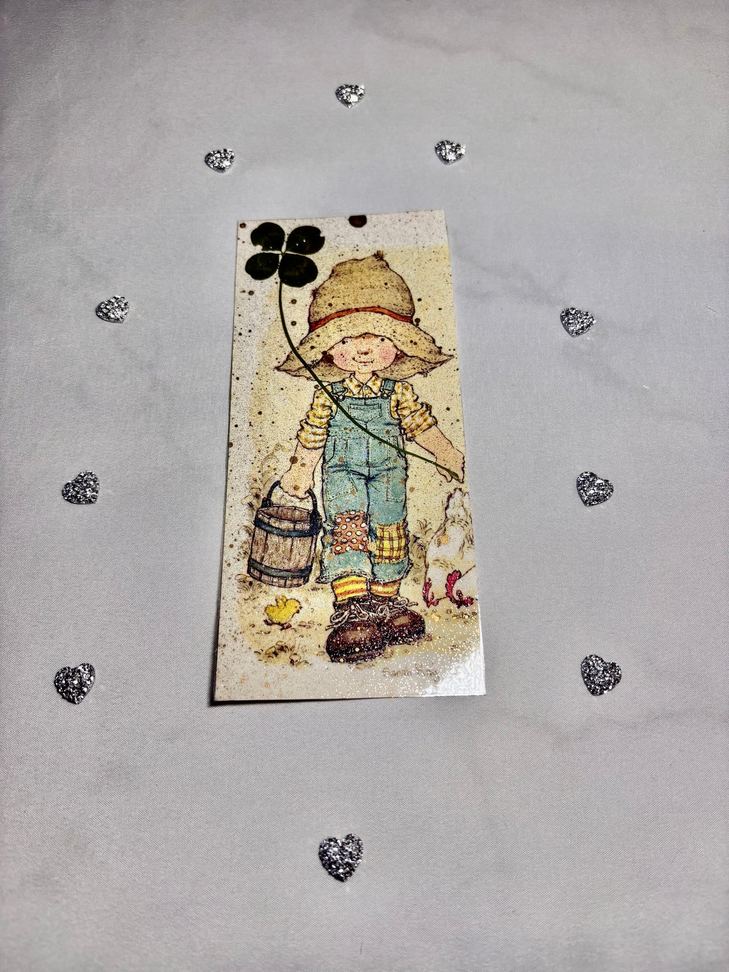 marque page vintage Sarah kay et son trèfle à 4 feuilles