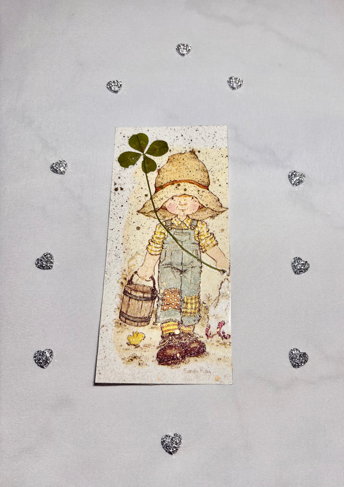 marque page vintage Sarah kay et son trèfle à 4 feuilles