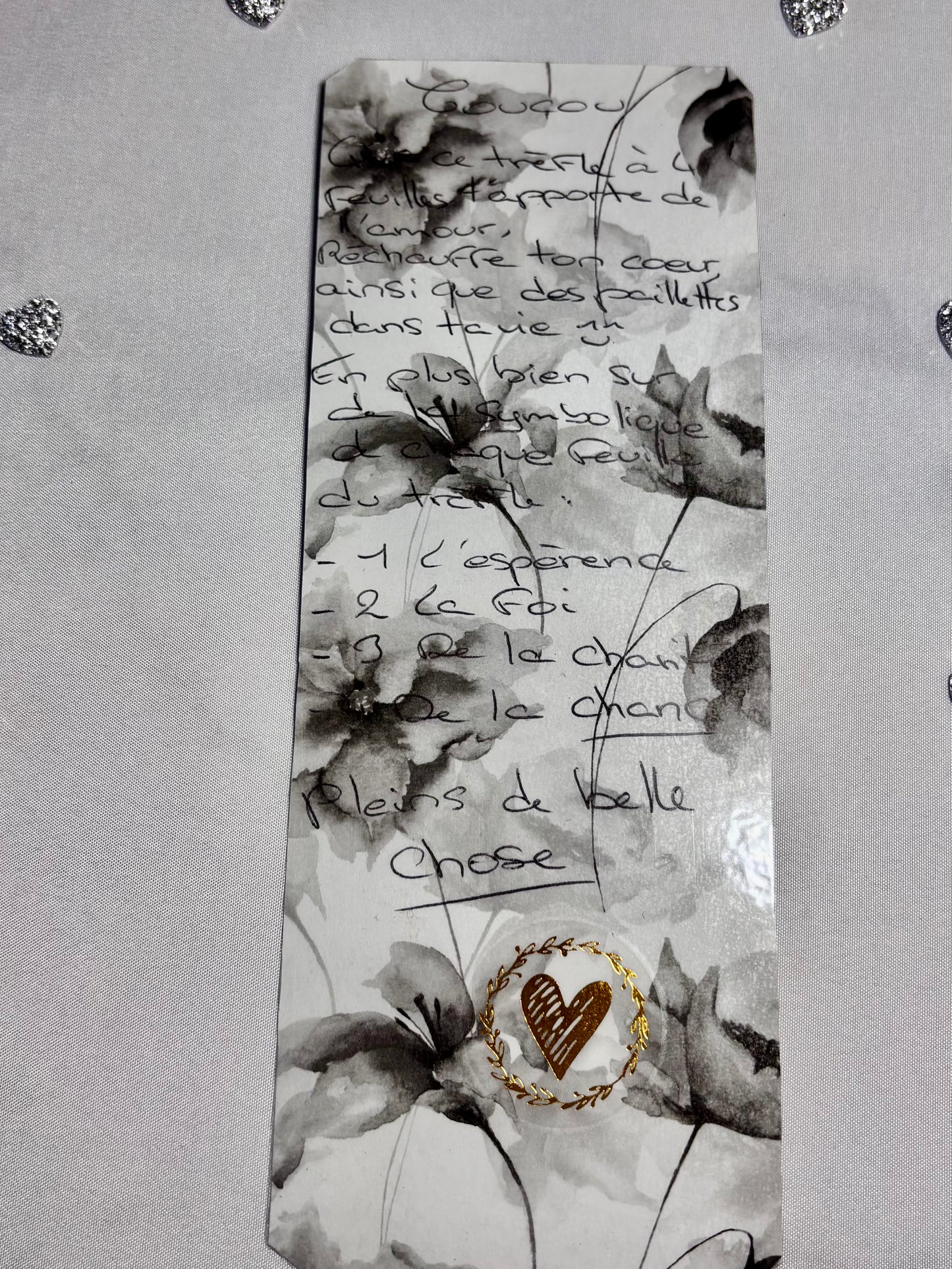 marque page vintage Sarah kay et son trèfle à 4 feuilles