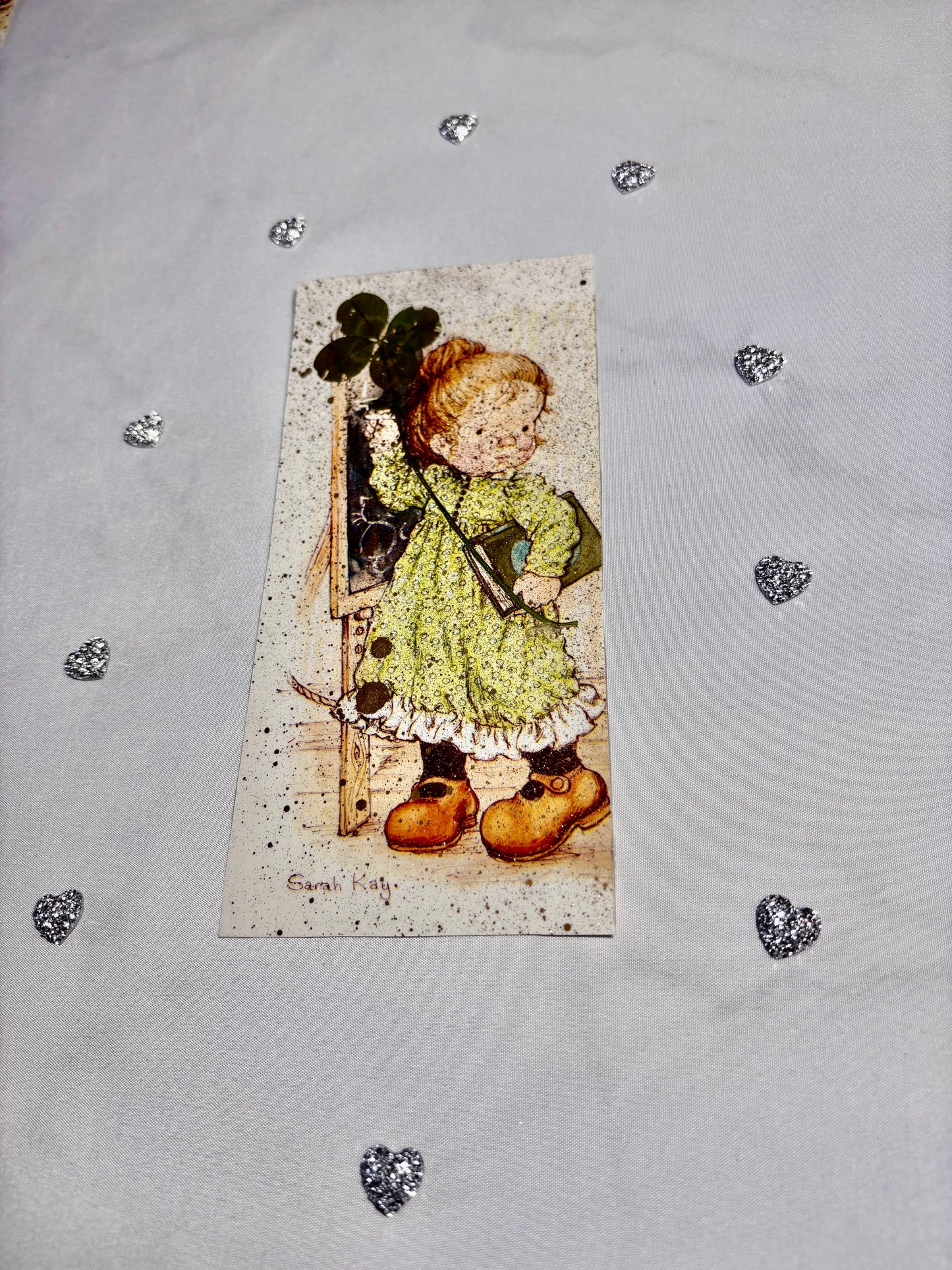 marque page vintage Sarah kay et son trèfle à 4 feuilles