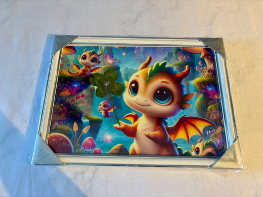 Cadre dragon trèfle à quatre feuilles /format A4